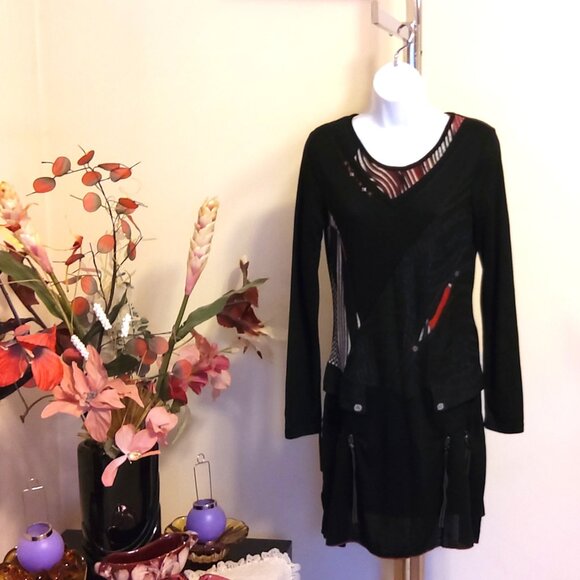 NWT SOGGO Paris Unique Designed Black Stretchy Cardigan Knit Sweater Dress M - Picture 5 of 10
